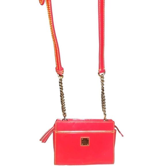 Dooney & Bourke Red Chain Strap Crossbody Patent Leather Bag - Picture 1 of 10